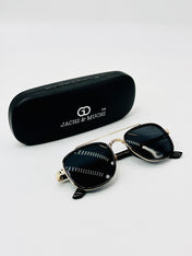 JM4074807 black gold rectangle polarised sunglass